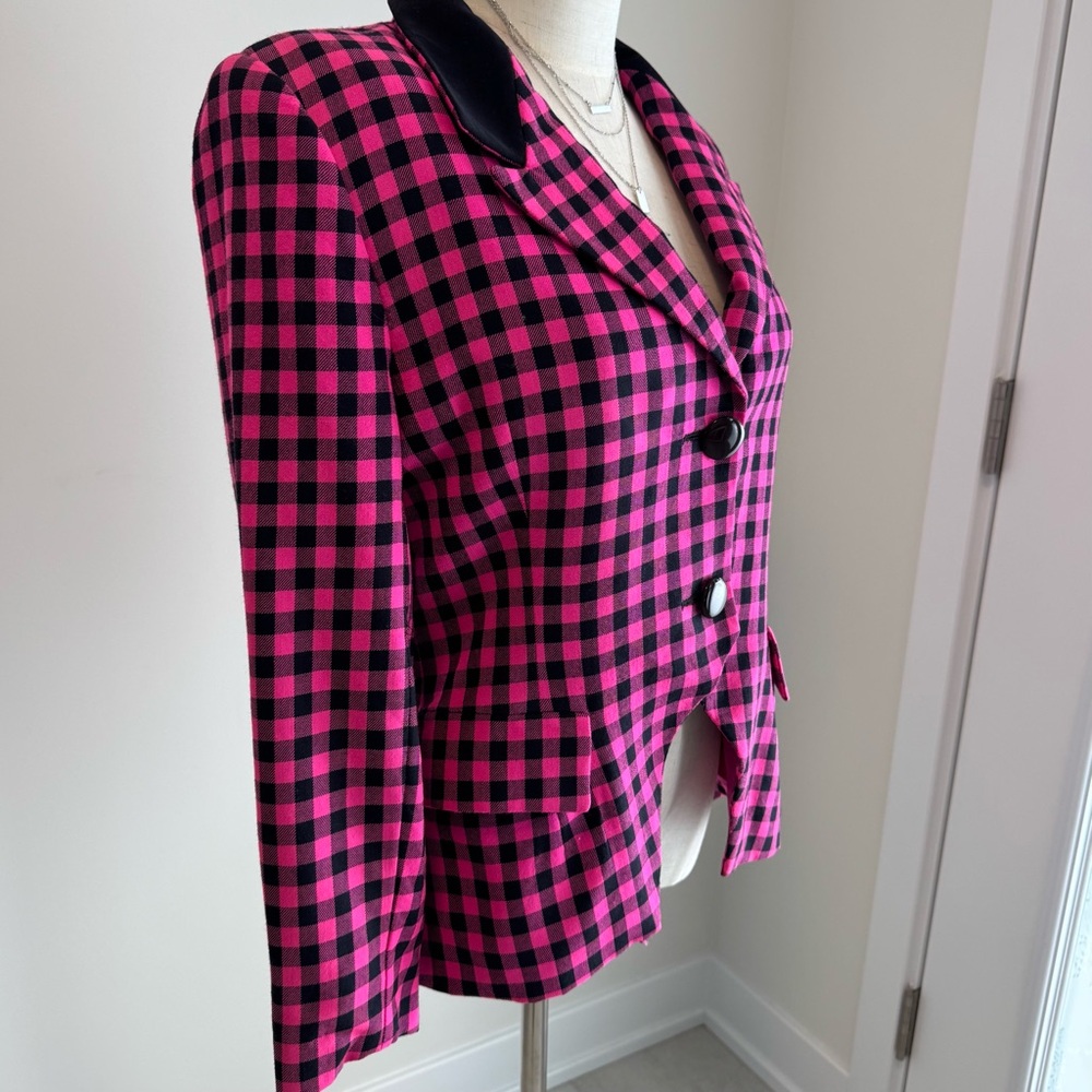 Escada Vintage - Vibrant‎ Pink and Black Checkered Blazer - Picture 2 of 9